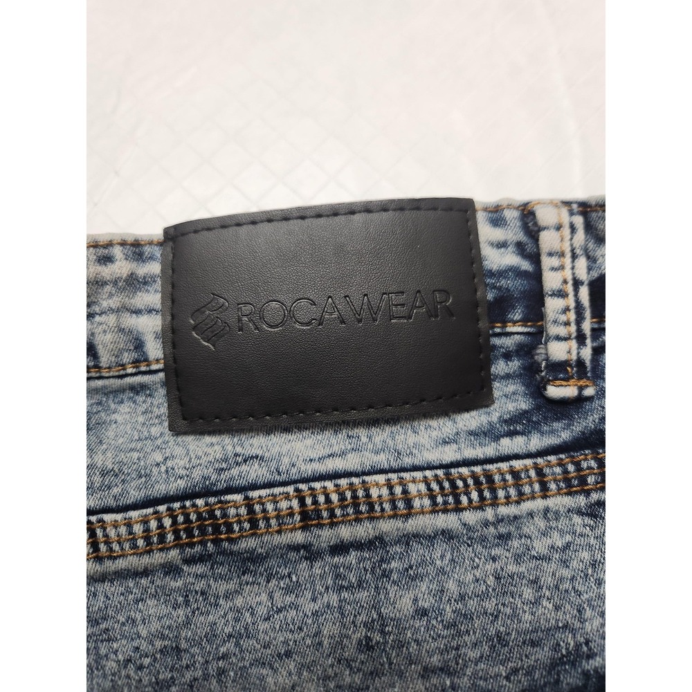 Rocawear Denim Bermuda Shorts Mens 42 Blue Acid Wash Relaxed Fit Stretch - Picture 15 of 15